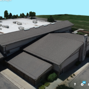 Malla de textura 3D con drones en un entorno aéreo dinámico.