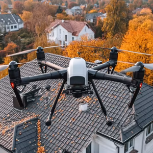 Vista aérea de la inspección del techo que destaca los detalles y condiciones estructurales.