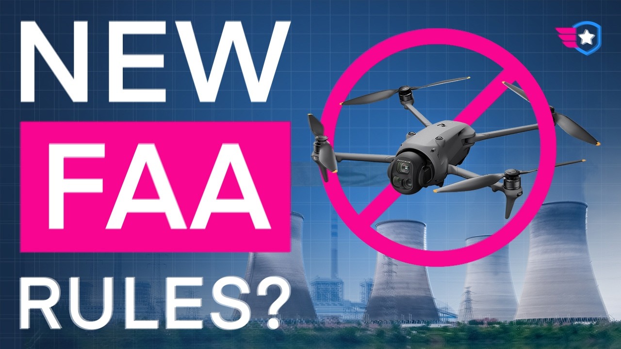 Propuesta de restricciones de drones de la FAA UAFR con símbolo de prohibido drones sobre sitio industrial.